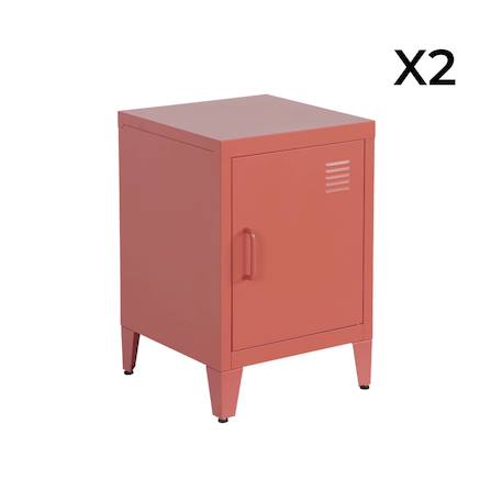 Lot de 2 tables de chevet industrielle métal, 1 porte Bleu+Bleu gris+Kaki+Noir+Rose+Terracotta+Vert clair 36 - vertbaudet enfant 