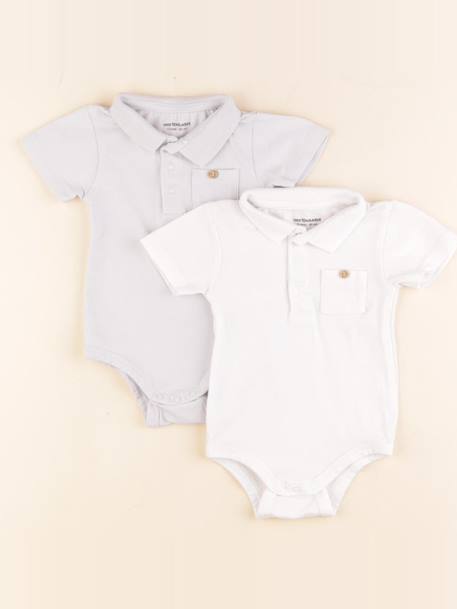 Lot de 2 bodies en coton - 3 mois Blanc, bleu 1 - vertbaudet enfant 