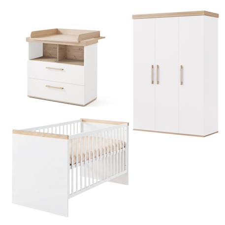 Ensemble chambre bébé 'jimmy' – chambre complète 3 pièces Blanc+Mauve+Sauge 2 - vertbaudet enfant 