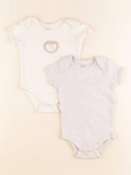 Lot de 2 bodies en coton - 12 mois Beige, jaune 1 - vertbaudet enfant 