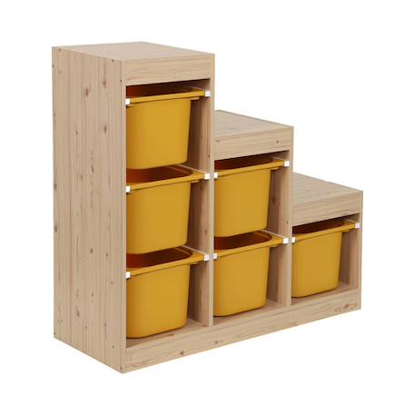 Meuble de rangement enfant escalier 6 bacs de rangement décor bois naturel - sora Beige+Moutarde+Pêche 8 - vertbaudet enfant 