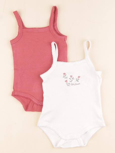 Lot de 2 bodies en coton - 6 mois Blanc, rose 1 - vertbaudet enfant 