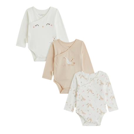 Lot de 3 bodies bébé manches longues ouverture croisée margot Ecru 2 - vertbaudet enfant 