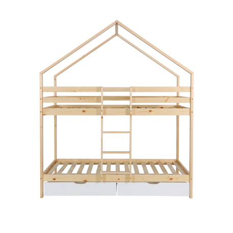 Lit enfant superposé cabane 90 x 190 cm pin naturel sommier à lattes et tiroirs - roya Blanc 5 - vertbaudet enfant 