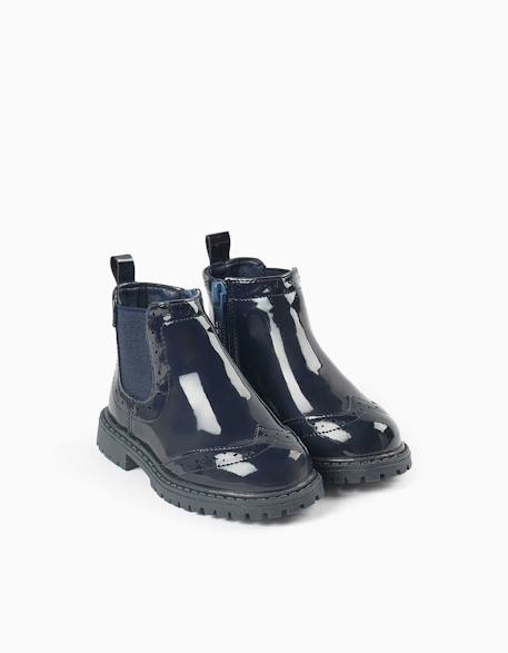 Bottines chelsea vernies avec détails brogue Bleu 2 - vertbaudet enfant 