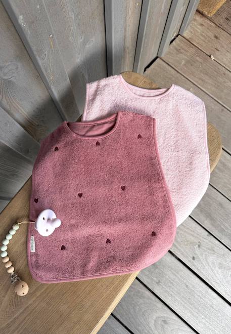 Lot de 2 bavoirs bébé en éponge aimée Rose 1 - vertbaudet enfant 