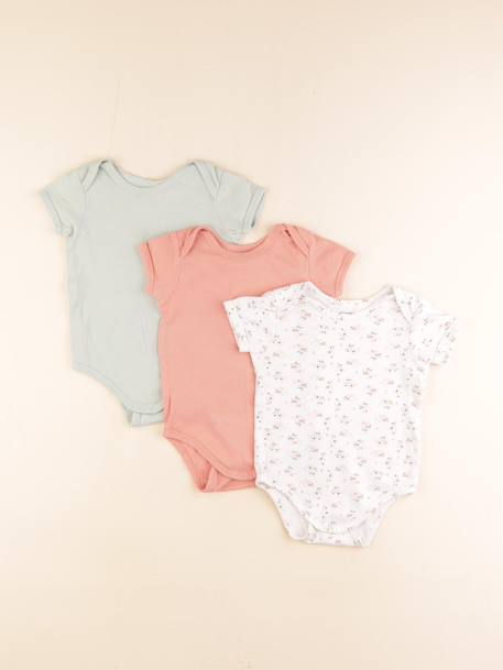 Lot de 3 bodies en coton - 24 mois Blanc, rose, vert 1 - vertbaudet enfant 