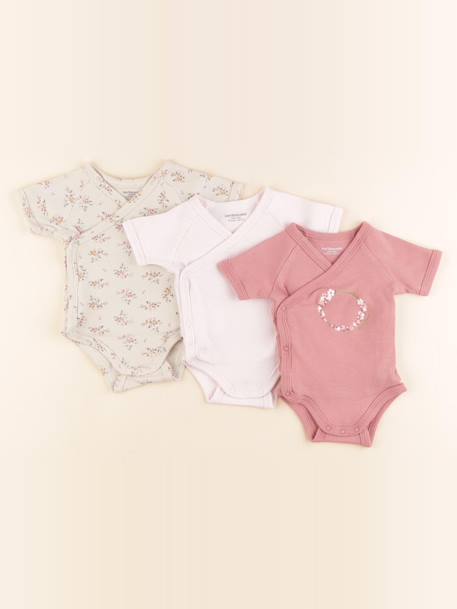 Lot de 3 bodies en coton - 3 mois Beige, rose 1 - vertbaudet enfant 
