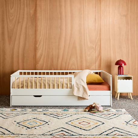 Lit gigogne enfant 90 x 190 cm pin naturel  avec sommier à lattes et tiroir - elio Blanc+Vert 1 - vertbaudet enfant 