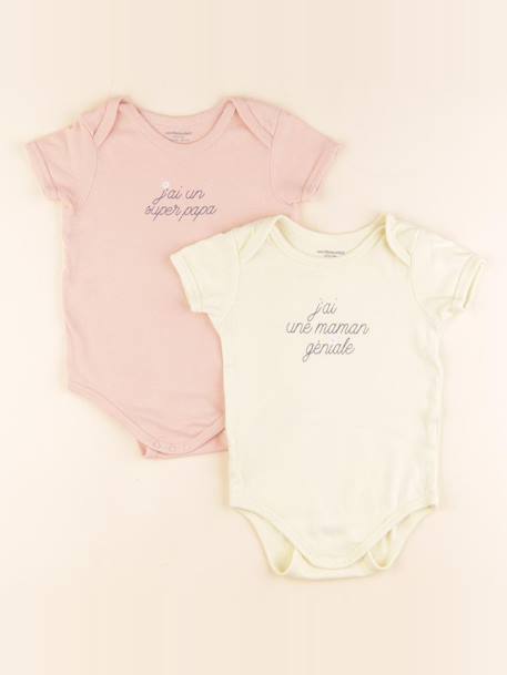 Lot de 2 bodies en coton - 24 mois Jaune, rose 1 - vertbaudet enfant 