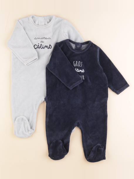 Lot de 2 pyjamas velours - 6 mois Bleu 1 - vertbaudet enfant 