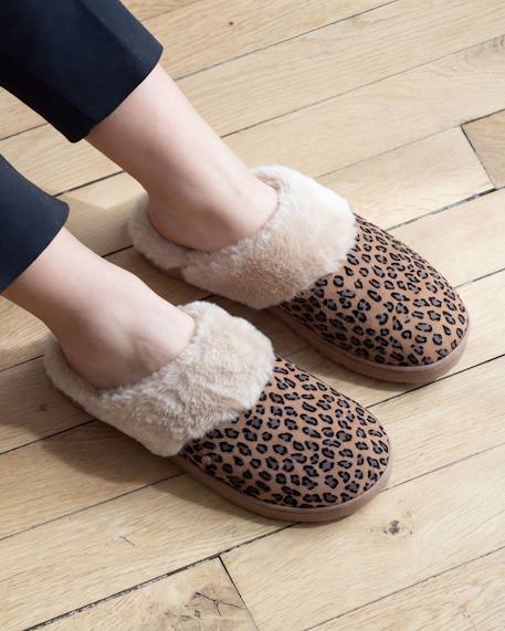 Chaussons mules ultra confortables, bordure en fausse fourrure Léopard 2 - vertbaudet enfant 