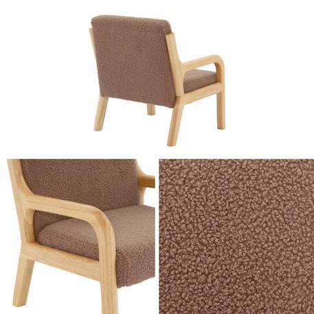 Fauteuil scandinave enfant bois d'hévéa et bouclette Lorens kids. Beige+Gris souris+Marron 18 - vertbaudet enfant 