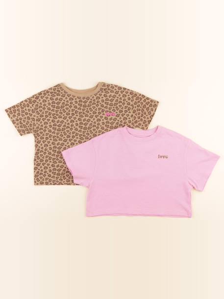 Lot de 2 tee-shirts - 4 ans Marron, rose 1 - vertbaudet enfant 