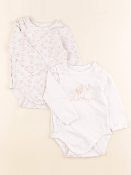Lot de 2 bodies en coton - 6 mois Blanc, orange 1 - vertbaudet enfant 