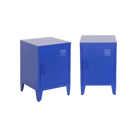 Lot de 2 tables de chevet industrielle métal, 1 porte Bleu+Bleu gris+Kaki+Noir+Rose+Terracotta+Vert clair 2 - vertbaudet enfant 