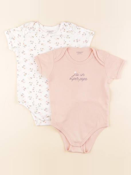 Lot de 2 bodies en coton - 36 mois Blanc, rose 1 - vertbaudet enfant 