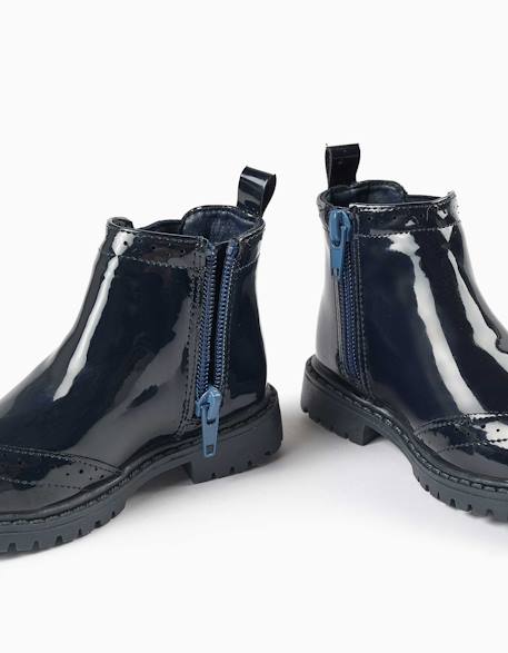 Bottines chelsea vernies avec détails brogue Bleu 4 - vertbaudet enfant 