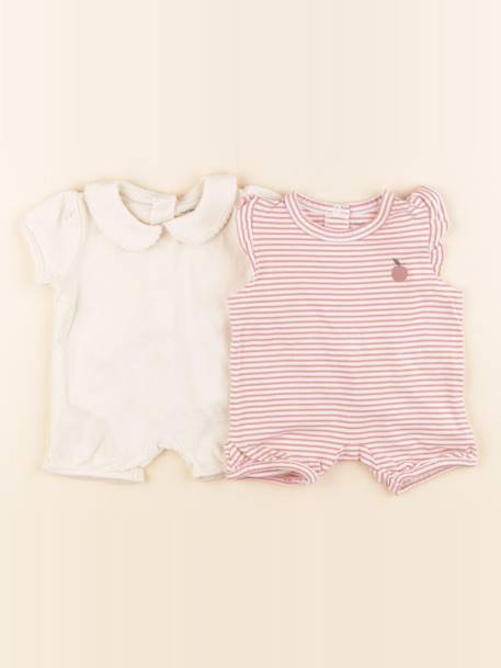 Lot de 2 pyjamas coton - 1 mois Beige, rose 1 - vertbaudet enfant 