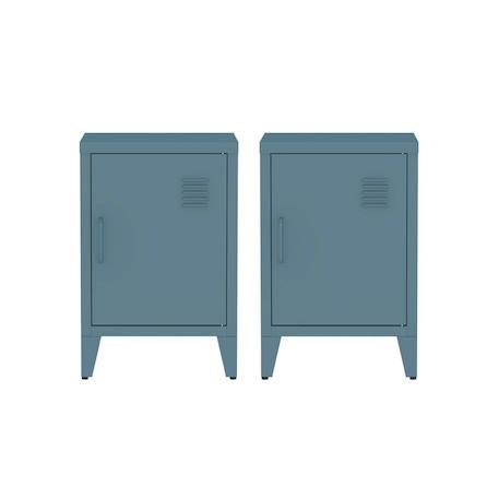 Lot de 2 tables de chevet industrielle métal, 1 porte Bleu+Bleu gris+Kaki+Noir+Rose+Terracotta+Vert clair 12 - vertbaudet enfant 
