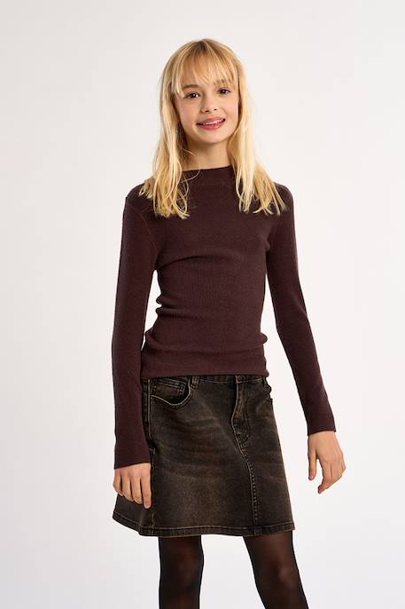 Pull en maille, col rond Chocolate+Noir 1 - vertbaudet enfant 