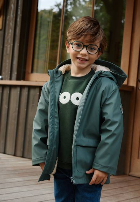 Manteau enfant imperméable doublé sherpa avec capuche malo Vert 1 - vertbaudet enfant 