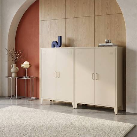 Lot de 2 commodes/armoires métal 2 portes soho l 75 x p 33 x h 110 cm Beige+Bleu gris+Kaki+Noir+Rose+Terracotta+Vert clair 1 - vertbaudet enfant 