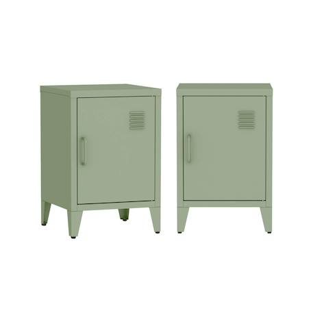 Lot de 2 tables de chevet industrielle métal, 1 porte Bleu+Bleu gris+Kaki+Noir+Rose+Terracotta+Vert clair 38 - vertbaudet enfant 