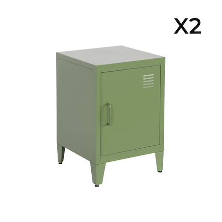 Lot de 2 tables de chevet industrielle métal, 1 porte Bleu+Bleu gris+Kaki+Noir+Rose+Terracotta+Vert clair 18 - vertbaudet enfant 