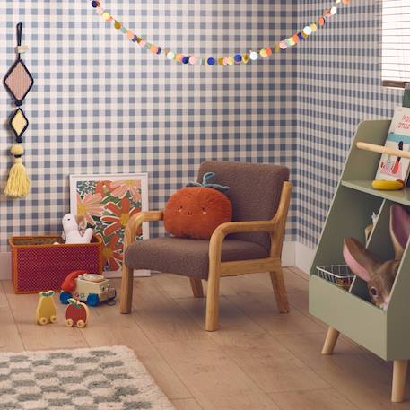Fauteuil scandinave enfant bois d'hévéa et bouclette Lorens kids. Beige+Gris souris+Marron 13 - vertbaudet enfant 
