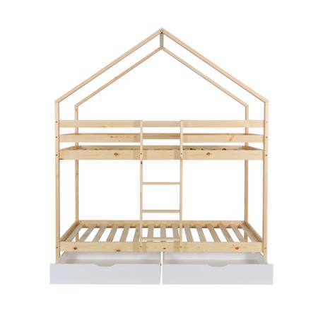 Lit enfant superposé cabane 90 x 190 cm pin naturel sommier à lattes et tiroirs - roya Blanc 6 - vertbaudet enfant 