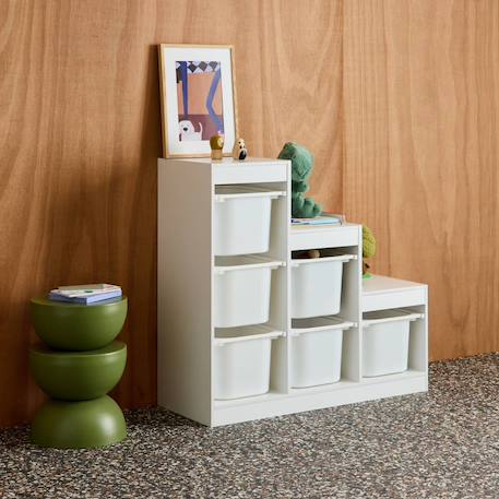 Meuble de rangement enfant escalier 6 bacs de rangement décor bois - sora Blanc+Naturel 4 - vertbaudet enfant 