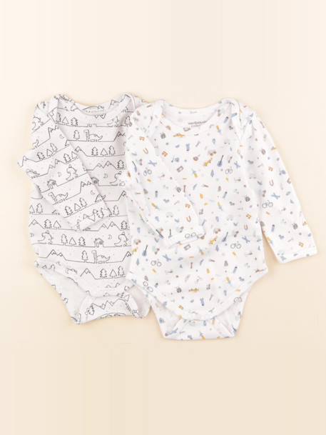 Lot de 2 bodies en coton - 6 mois Blanc, bleu 1 - vertbaudet enfant 