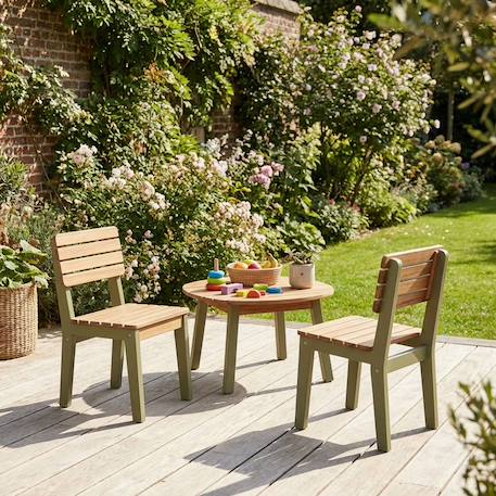 Chaise bois pour enfant intérieur/extérieur, salon de jardin enfant bois d'acacia (lot de 2) caroline Vert de gris 1 - vertbaudet enfant 