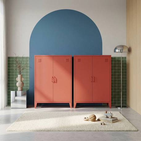 Lot de 2 commodes/armoires métal 2 portes soho l 75 x p 33 x h 110 cm Beige+Bleu gris+Kaki+Noir+Rose+Terracotta+Vert clair 31 - vertbaudet enfant 