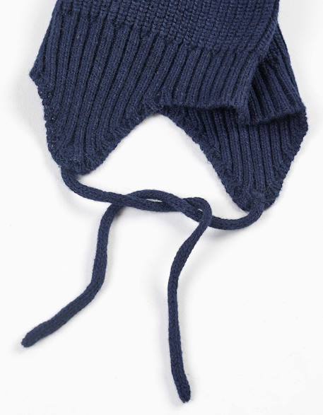 Bonnet en maille avec liens à nouer Bleu foncé 2 - vertbaudet enfant 