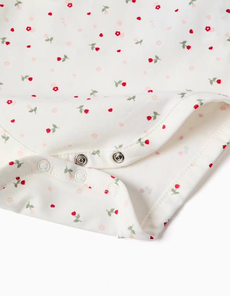 Body en coton à manches longues avec motif fleuri Blanc 4 - vertbaudet enfant 