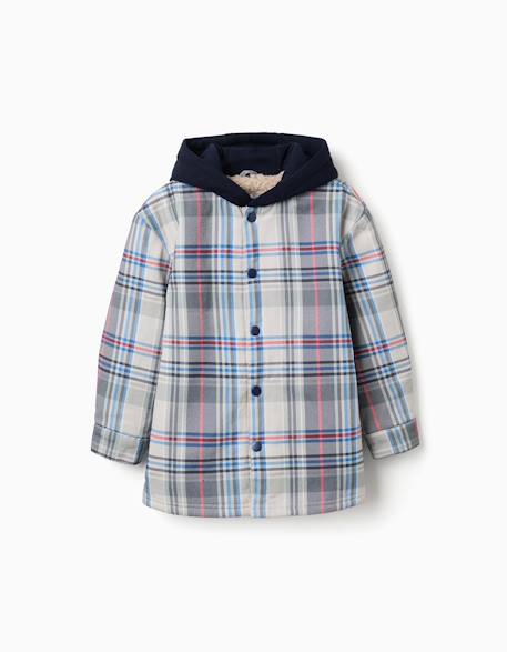 Surchemise à carreaux à capuche avec doublure sherpa Bleu 1 - vertbaudet enfant 