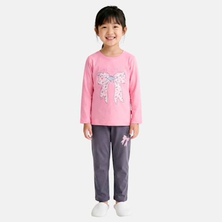 Pyjama imprimé noeud fille Bleu marine+Rose+Rose fuchsia+Sable 6 - vertbaudet enfant 