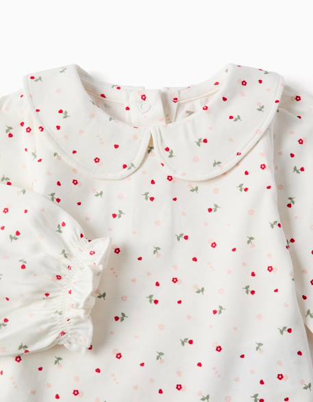 Body en coton à manches longues avec motif fleuri Blanc 3 - vertbaudet enfant 