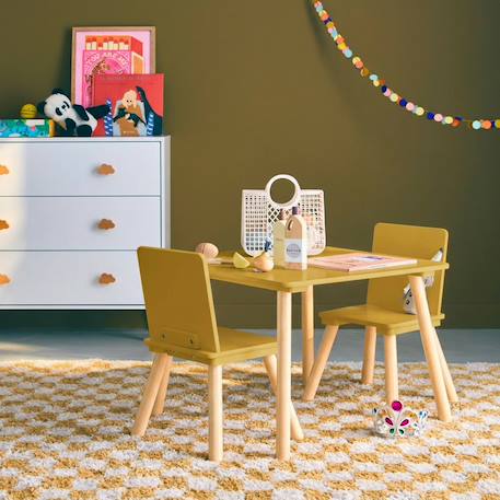 Table carrée enfant bois de pin 2 assises - judith Blanc+Jaune+Rose+Terracotta+Vert+Vert olive 7 - vertbaudet enfant 