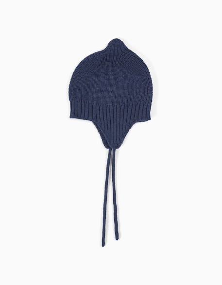Bonnet en maille avec liens à nouer Bleu foncé 1 - vertbaudet enfant 