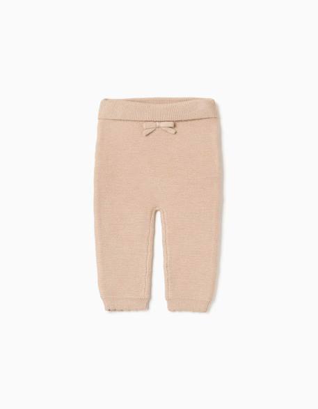 Pantalon en maille avec nœud décoratif Beige clair+Rose 1 - vertbaudet enfant 