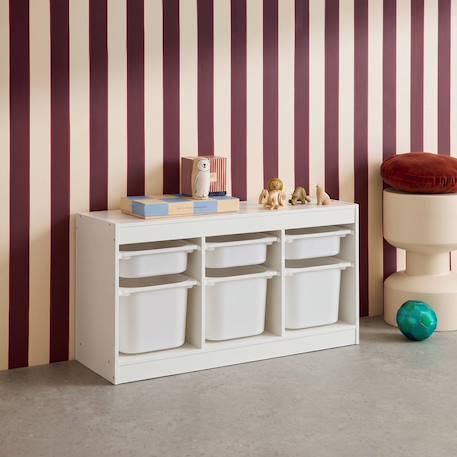 Meuble de rangement pour enfant décor bois 6 bacs en plastique - sora Blanc+Naturel 4 - vertbaudet enfant 