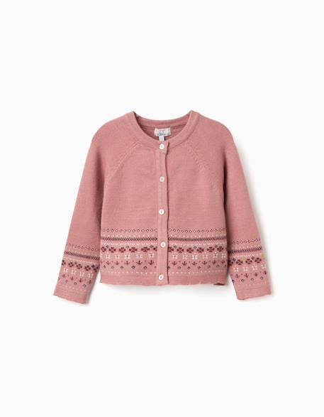 Gilet en maille avec motif jacquard Rose 1 - vertbaudet enfant 