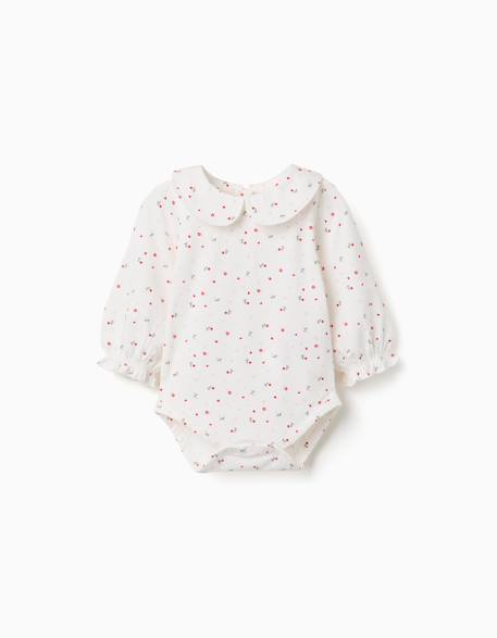 Body en coton à manches longues avec motif fleuri Blanc 1 - vertbaudet enfant 