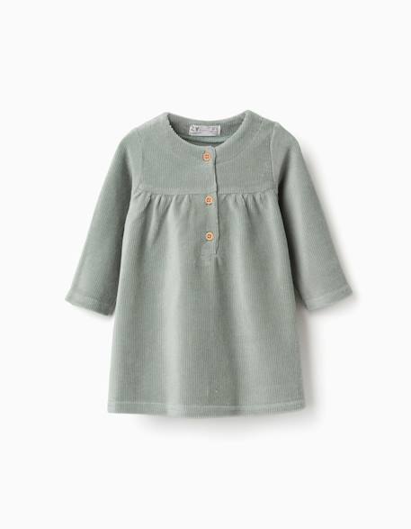 Robe à manches longues en velours côtelé Vert 1 - vertbaudet enfant 