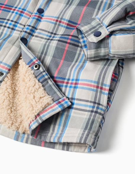 Surchemise à carreaux à capuche avec doublure sherpa Bleu 4 - vertbaudet enfant 
