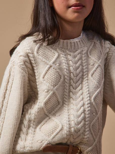 Pull torsadé avec laine fille Ecru chine 3 - vertbaudet enfant 