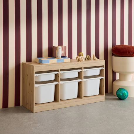 Meuble de rangement pour enfant décor bois 6 bacs en plastique - sora Blanc+Naturel 10 - vertbaudet enfant 